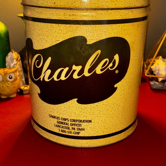 Vintage Early 80s Lancaster, PA MADE Charles Chips Yellow Tin - Picture 1 of 5